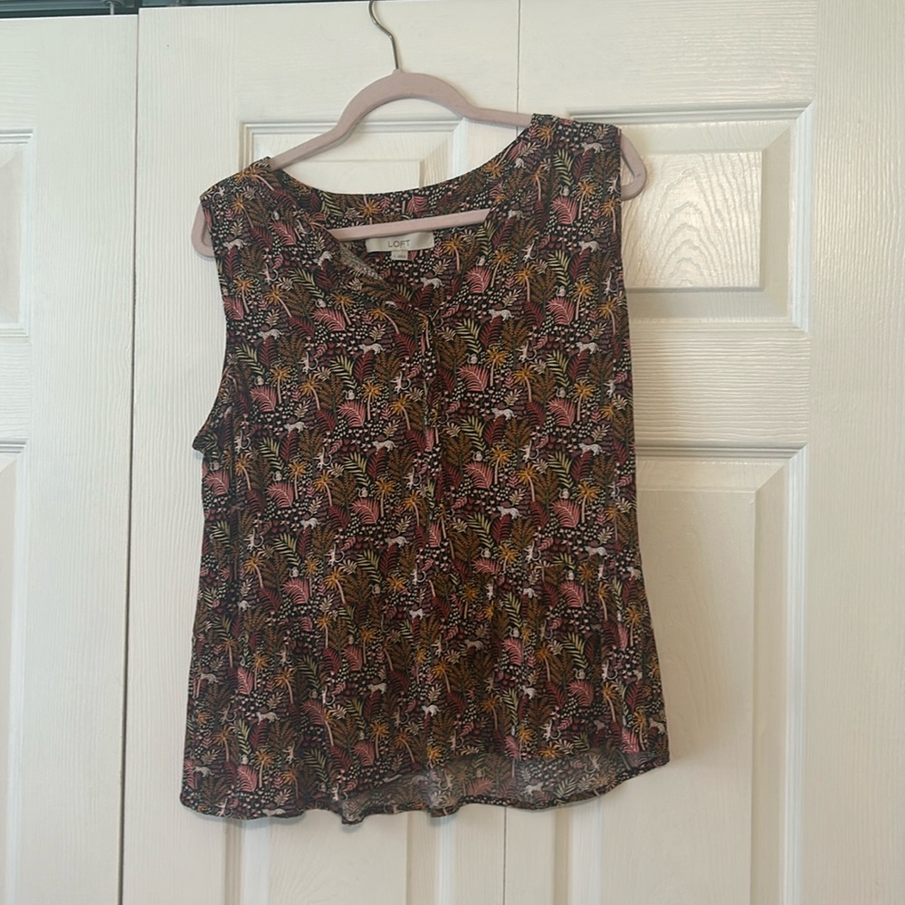 Loft Jungle Print Ruffle Hem Sleeveless Blouse